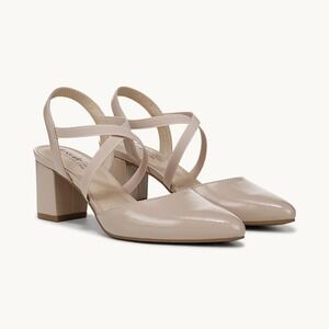 LifeStride April Tender Taupe Faux Leather Block Heel Slingback Sandals Size 10M